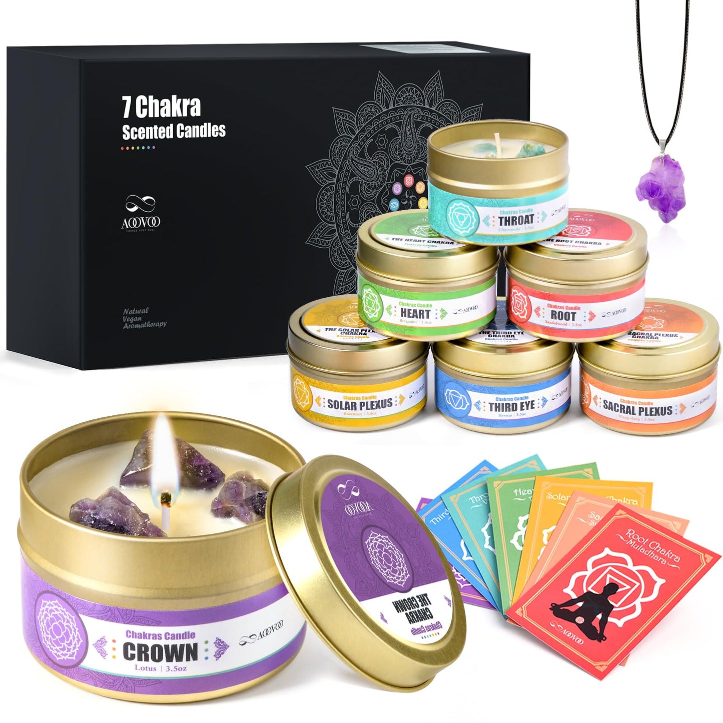 AOOVOO 7 Chakra Candles with Healing Crystals – Aromatherapy Soy Candles for Women