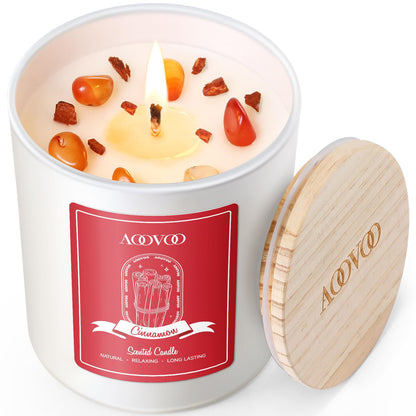 AOOVOO Cinnamon Scented Soy Candle with Crystals – 10oz for Women