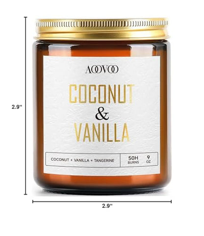 AOOVOO Coconut Vanilla Candles – 9 oz Soy Scented Candle for Home & Aromatherapy