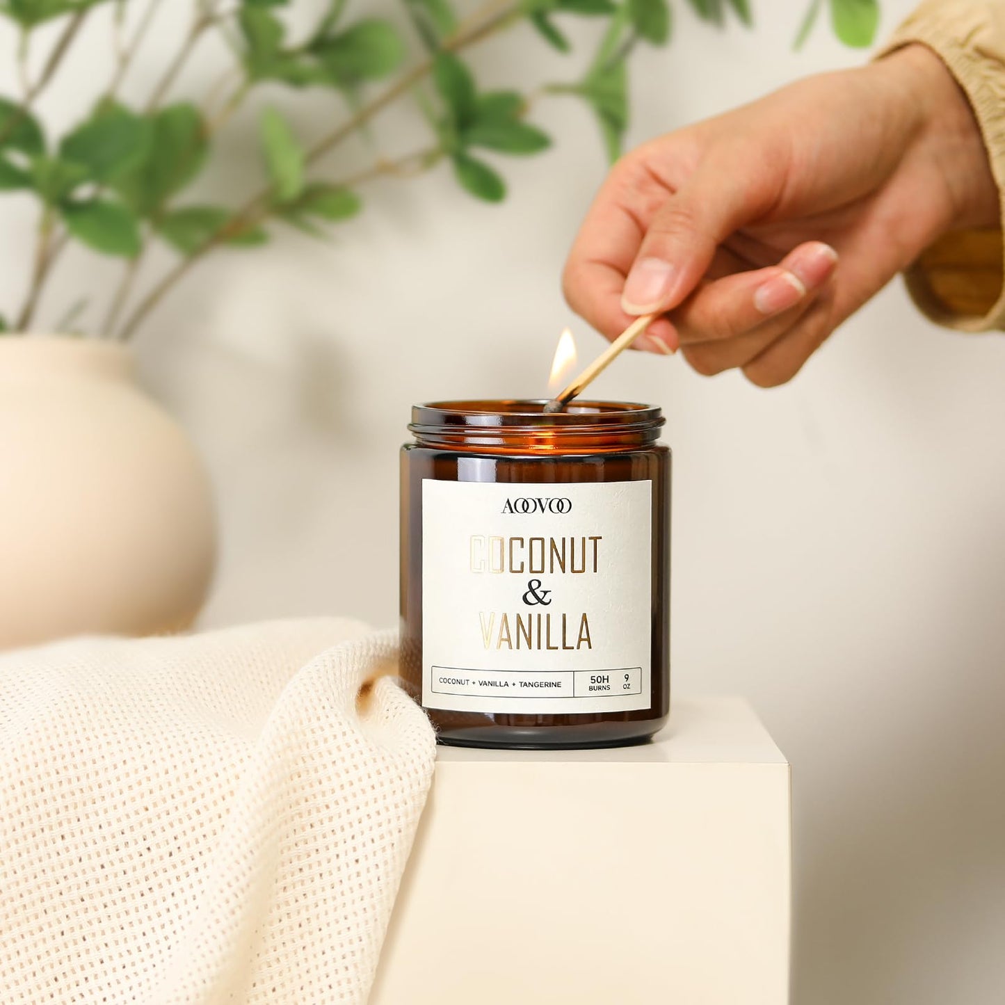 AOOVOO Coconut Vanilla Candles – 9 oz Soy Scented Candle for Home & Aromatherapy