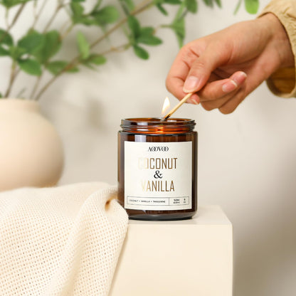 AOOVOO Coconut Vanilla Candles – 9 oz Soy Scented Candle for Home & Aromatherapy