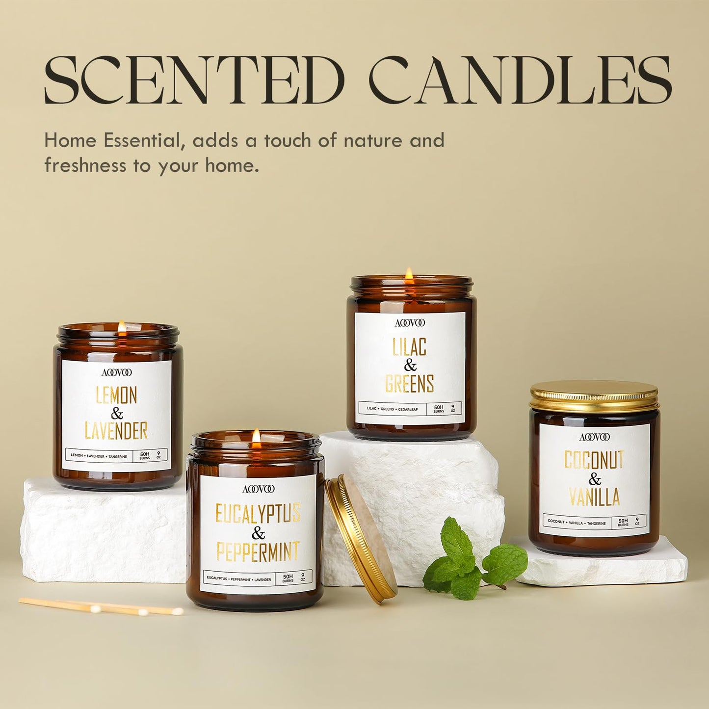 AOOVOO Coconut Vanilla Candles – 9 oz Soy Scented Candle for Home & Aromatherapy