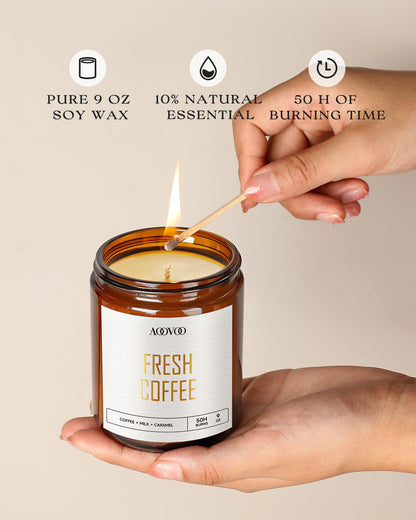 AOOVOO Fresh Coffee Candles – 9 oz Soy Wax Scented Candle for Home & Aromatherapy