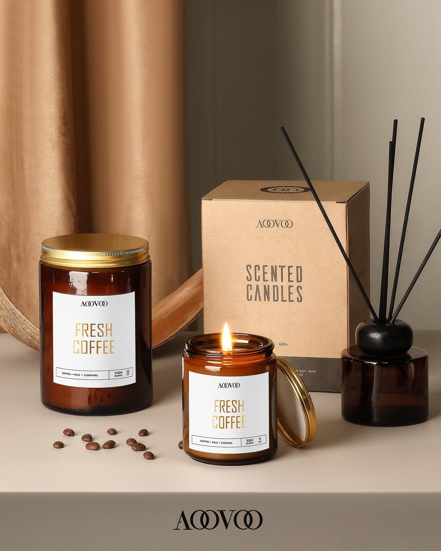 AOOVOO Fresh Coffee Candles – 9 oz Soy Wax Scented Candle for Home & Aromatherapy