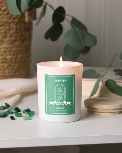 AOOVOO Eucalyptus Scented Candle - Aromatherapy 7oz Soy Candle with Crystals Inside | Gifts for Women