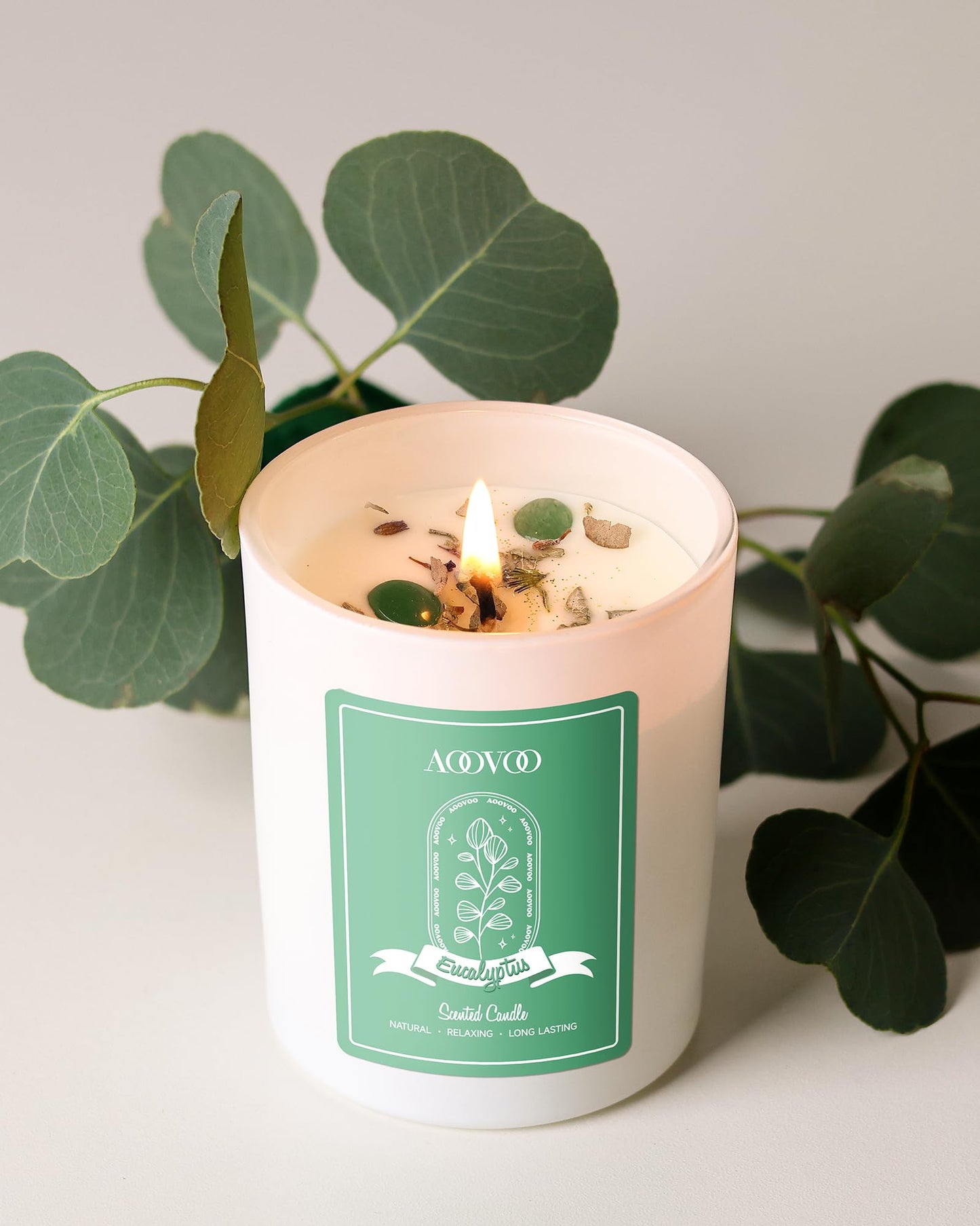 AOOVOO Eucalyptus Scented Candle - Aromatherapy 7oz Soy Candle with Crystals Inside | Gifts for Women