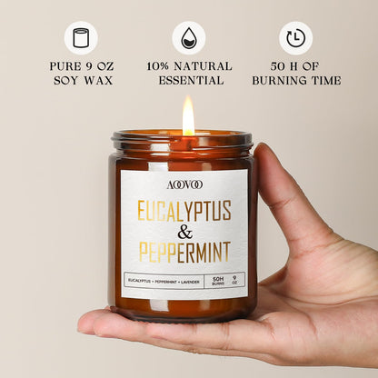 AOOVOO Eucalyptus Mint Candle - 9oz Soy Scented Candle for Home & Aromatherapy