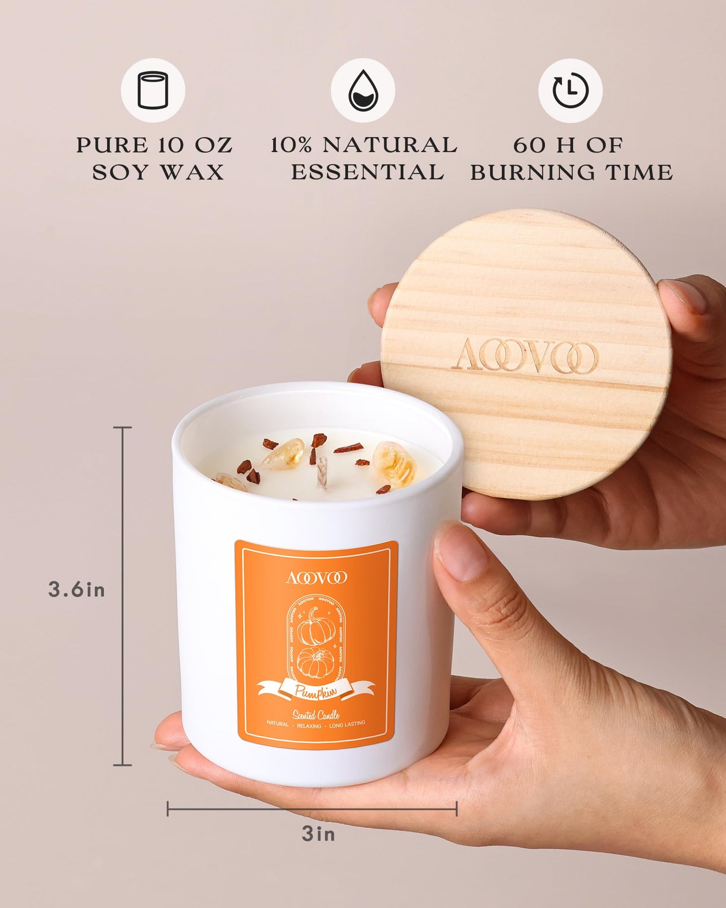 AOOVOO Pumpkin Scented Candles for Women | 10oz Soy Aromatherapy Candle with Crystals