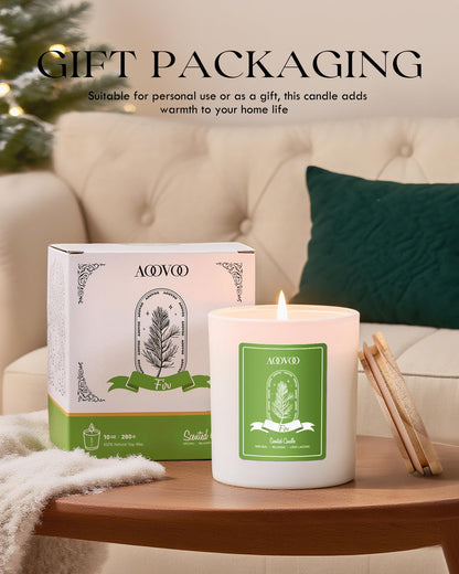 AOOVOO Fir Scented Candles for Women - Aromatherapy Candle with Crystals Inside, 10oz Soy Candles for Home Scented, Birthday Gifts Christmas Candle for Women Mom
