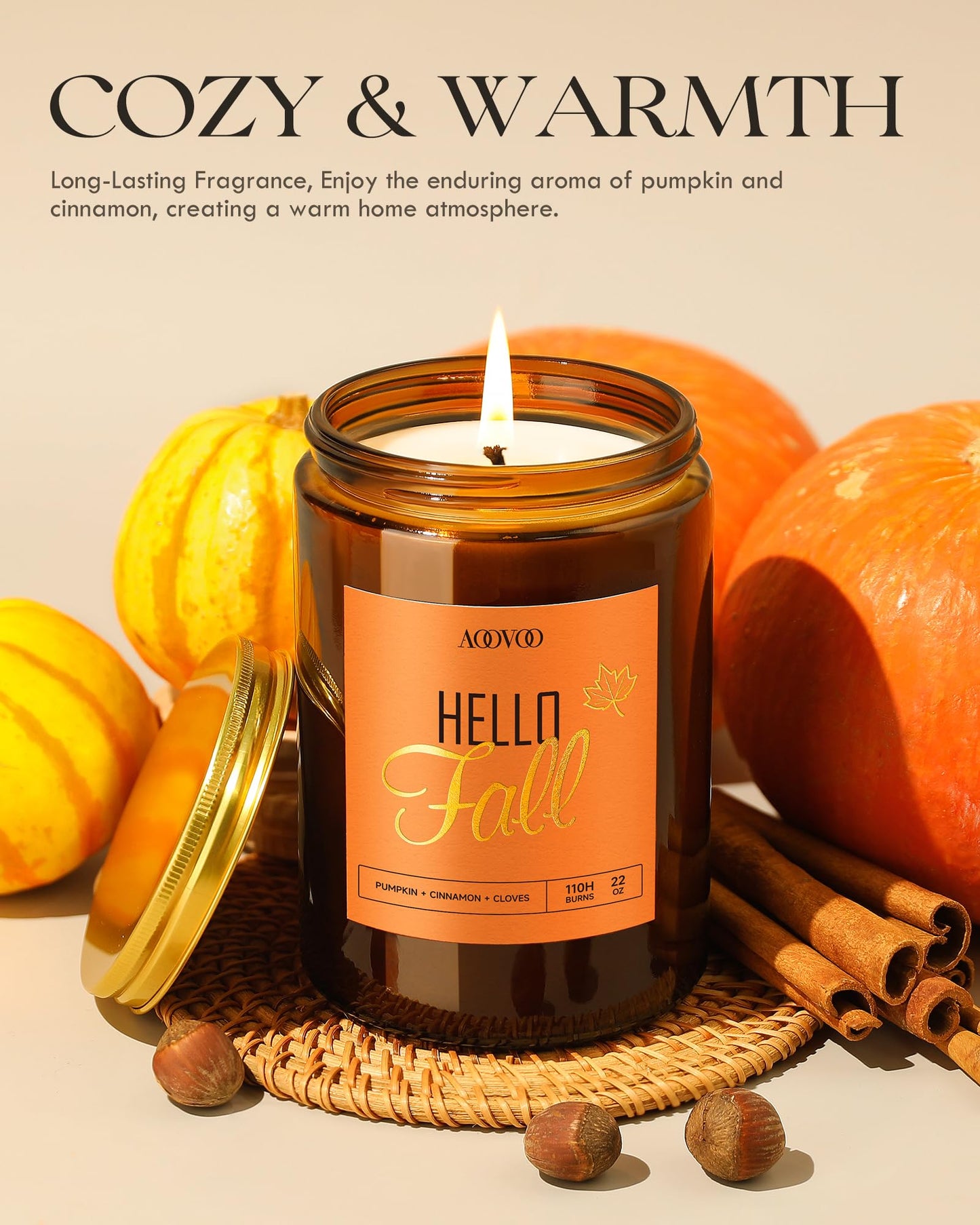 AOOVOO Hello Fall Candles – 22 oz Soy Scented Candle for Home | Aromatherapy