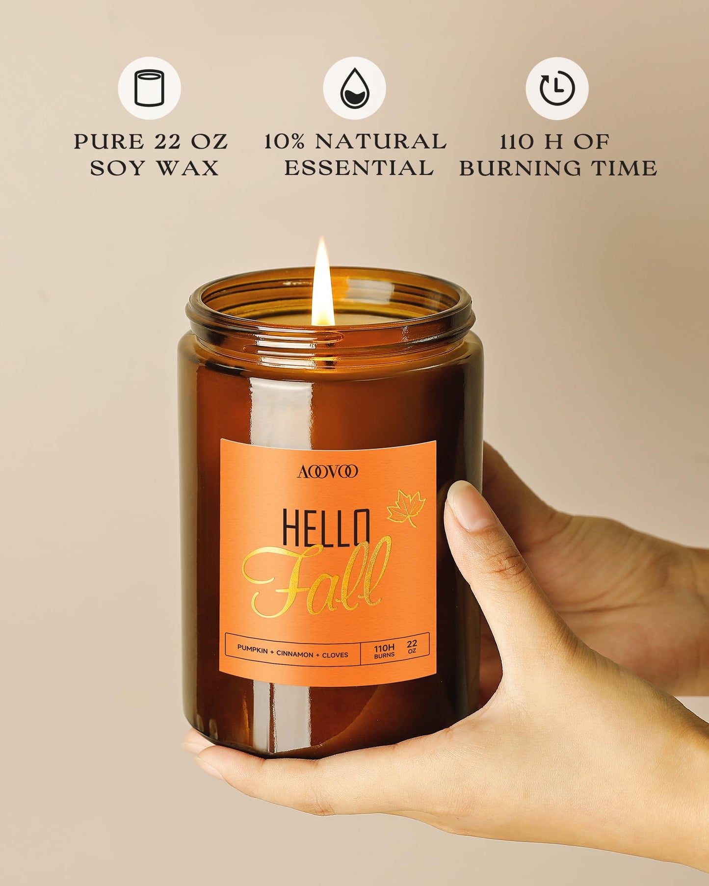AOOVOO Hello Fall Candles – 22 oz Soy Scented Candle for Home | Aromatherapy