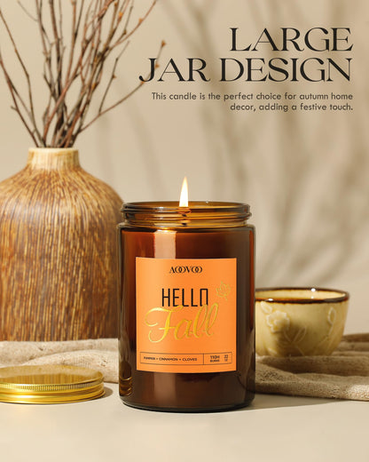 AOOVOO Hello Fall Candles – 22 oz Soy Scented Candle for Home | Aromatherapy
