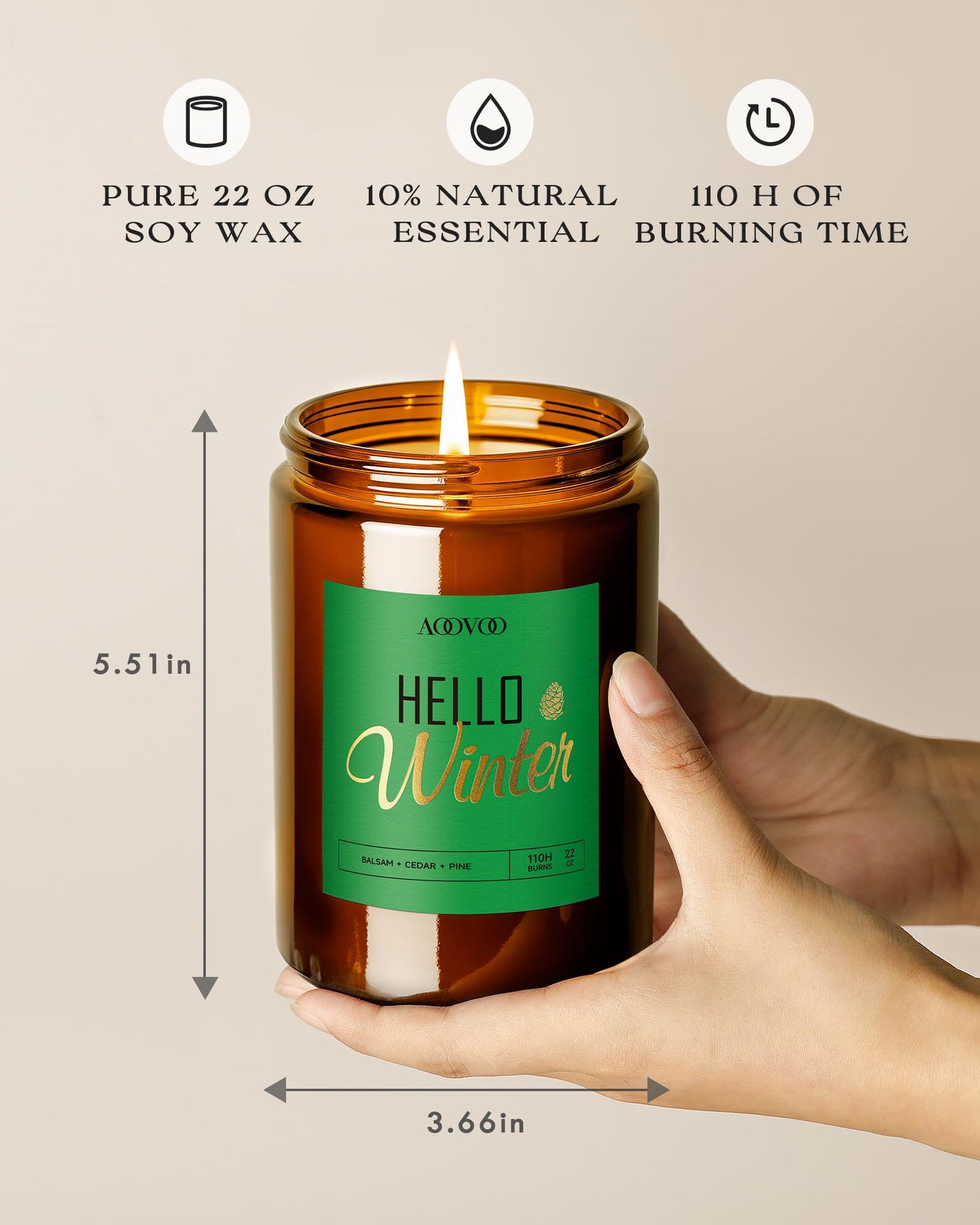AOOVOO Hello Winter Candle - 22oz Pine Scented Soy Wax Aromatherapy
