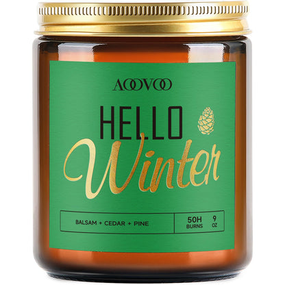 AOOVOO Hello Winter Candle - 9 oz Pine Scented Soy Wax Aromatherapy Candle