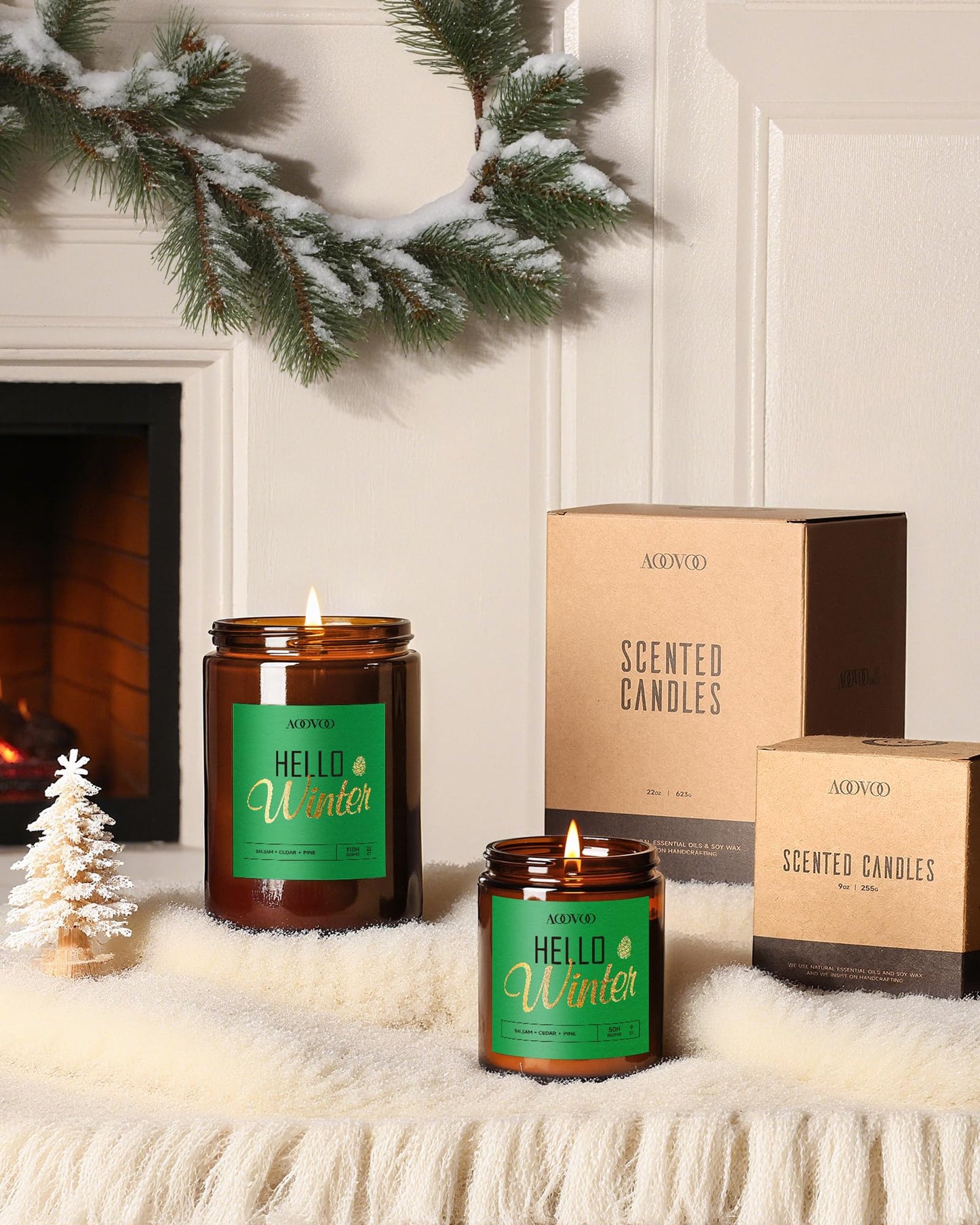 AOOVOO Hello Winter Candle - 9 oz Pine Scented Soy Wax Aromatherapy Candle