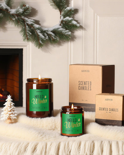 AOOVOO Hello Winter Candle - 9 oz Pine Scented Soy Wax Aromatherapy Candle