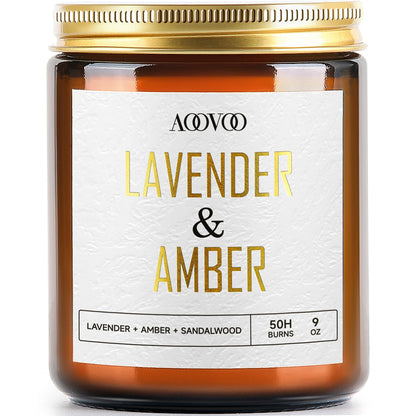 AOOVOO Lavender Amber Candles – 9 oz Scented Soy Candle, Aromatherapy