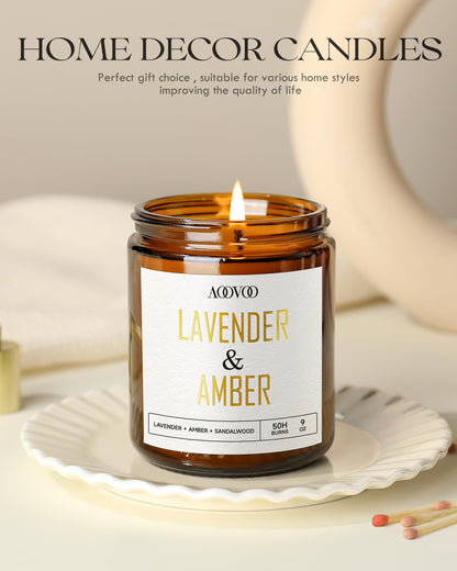 AOOVOO Lavender Amber Candles – 9 oz Scented Soy Candle, Aromatherapy
