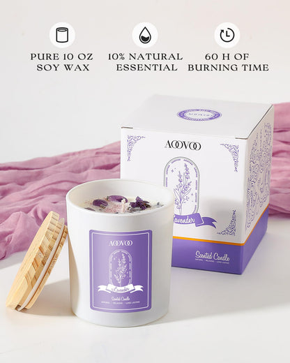 AOOVOO Lavender Scented Soy Candle for Women – Aromatherapy with Crystals, 10oz