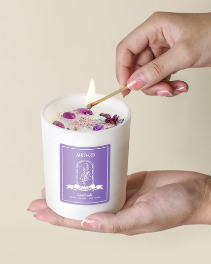 AOOVOO Lavender Scented Soy Candle for Women – Aromatherapy with Crystals, 10oz