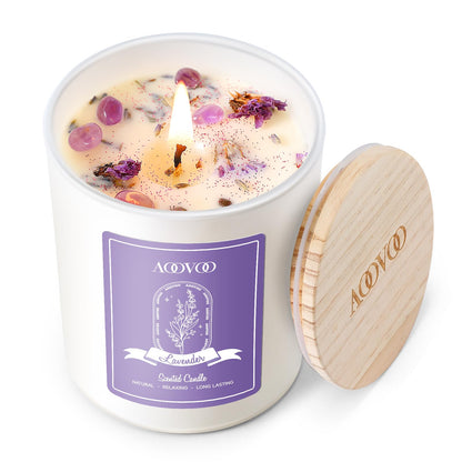 AOOVOO Lavender Scented Candles for Women - 7oz Soy Aromatherapy Candle with Crystals Inside