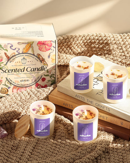 AOOVOO Lavender Candles Set - 4 Pack Aromatherapy Candles with Crystals Inside
