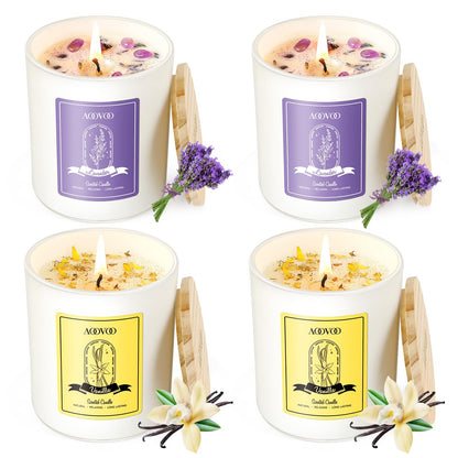 AOOVOO Lavender Candles Set - 4-Pack, 28 oz, 200 Hour Burn Time, Crystals Inside, Aromatherapy Gifts