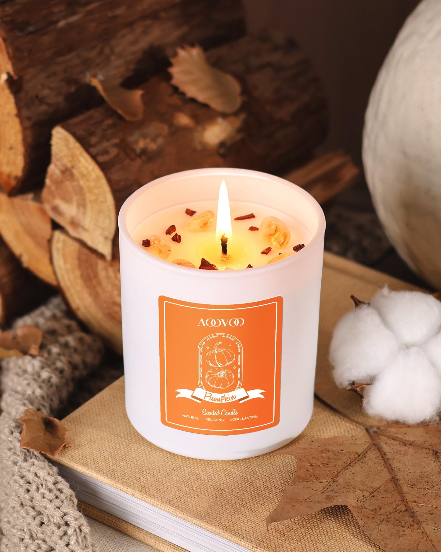 AOOVOO Pumpkin Scented Candles for Women | 10oz Soy Aromatherapy Candle with Crystals