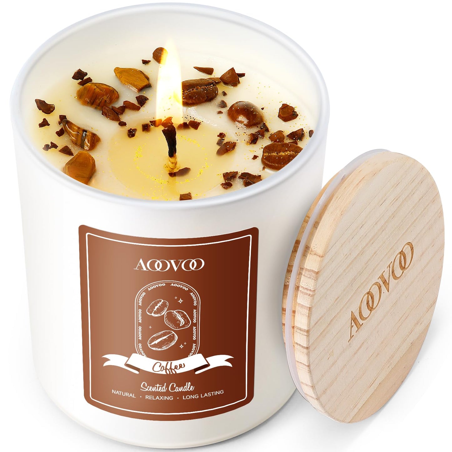 AOOVOO Macchiato Coffee Scented Candle – 10oz Soy with Crystals
