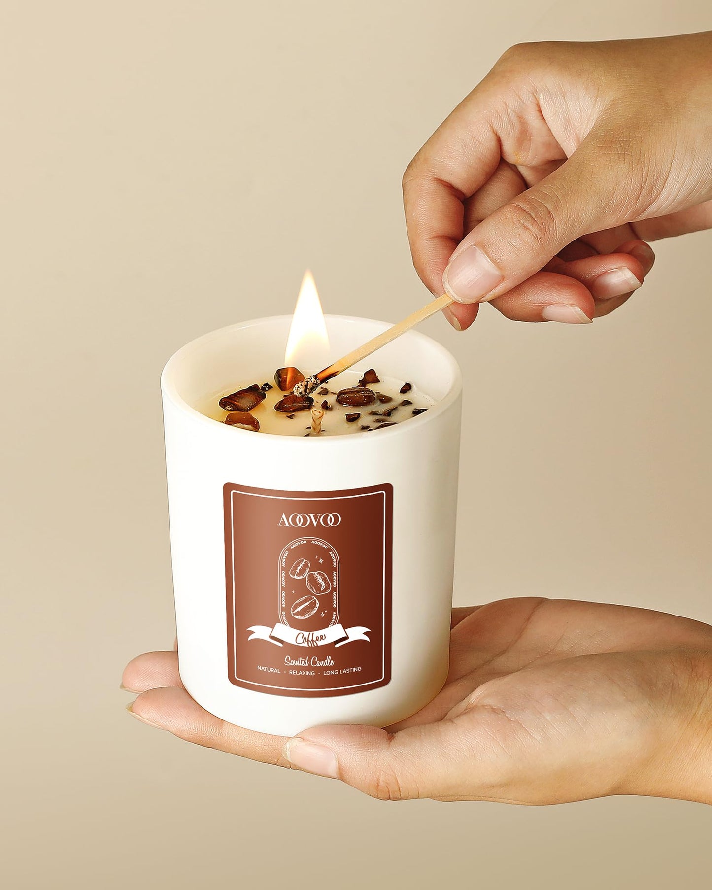 AOOVOO Macchiato Coffee Scented Candle – 10oz Soy with Crystals