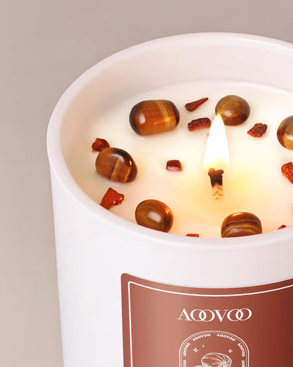 AOOVOO Nutmeg Beans Scented Candle – 10oz Soy Aromatherapy with Crystals Inside