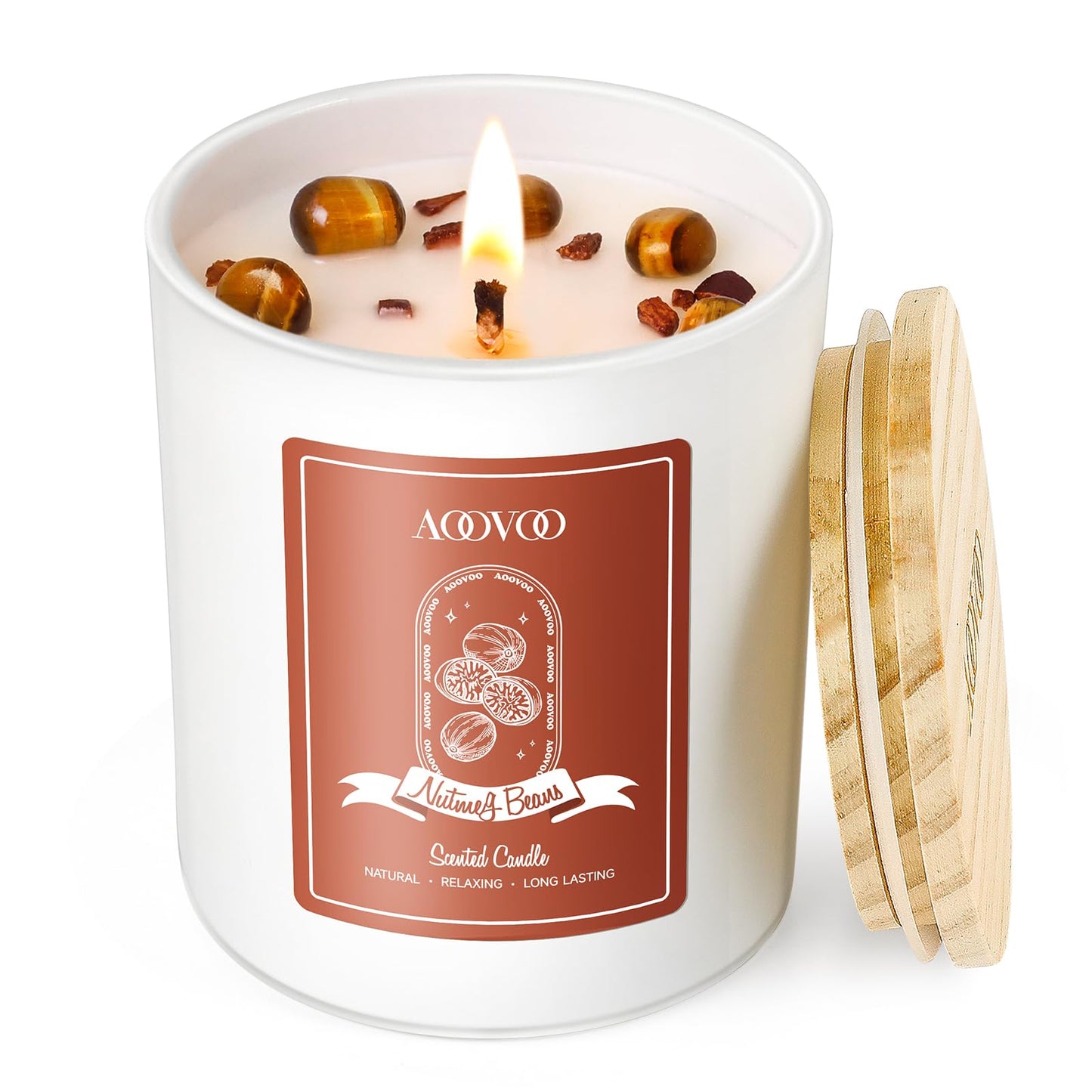 AOOVOO Nutmeg Beans Soy Candle with Crystals – 7oz Gift for Women
