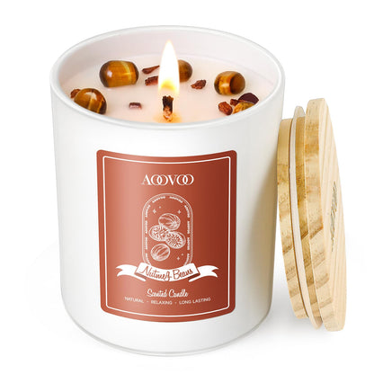 AOOVOO Nutmeg Beans Soy Candle with Crystals – 7oz Gift for Women