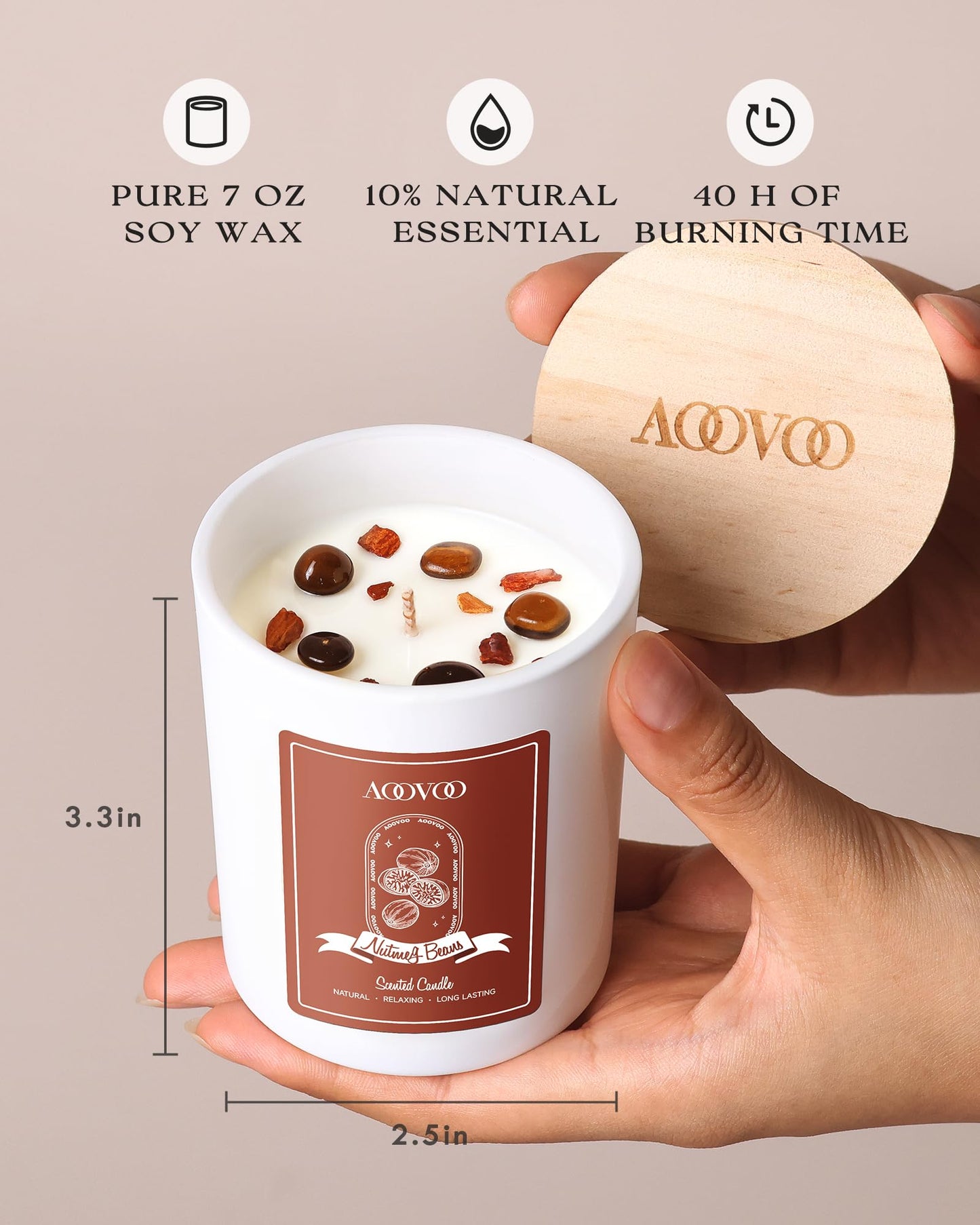 AOOVOO Nutmeg Beans Soy Candle with Crystals – 7oz Gift for Women