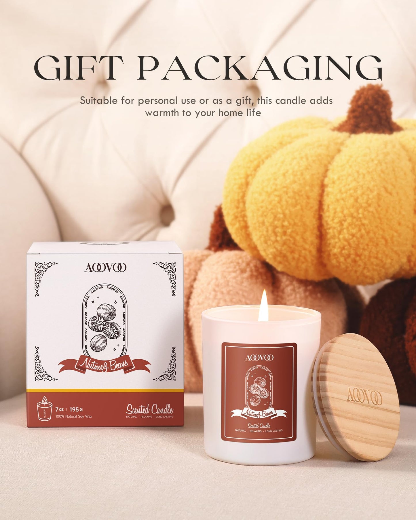 AOOVOO Nutmeg Beans Soy Candle with Crystals – 7oz Gift for Women