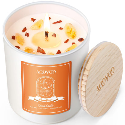 AOOVOO Pumpkin Scented Candles for Women | 10oz Soy Aromatherapy Candle with Crystals