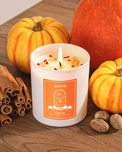 AOOVOO Pumpkin Scented Candles for Women | 10oz Soy Aromatherapy Candle with Crystals
