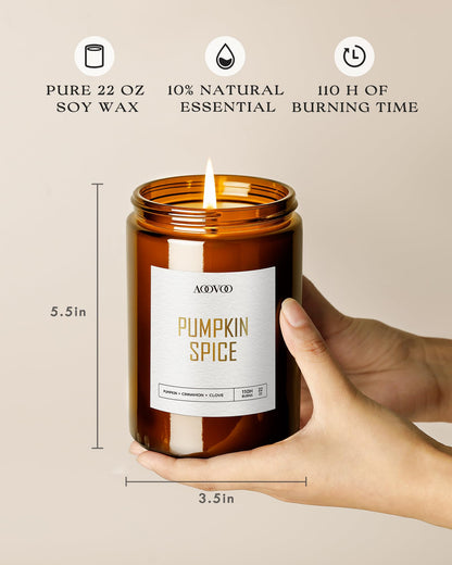 AOOVOO Pumpkin Spice Candles – 22 oz Soy Scented Candle