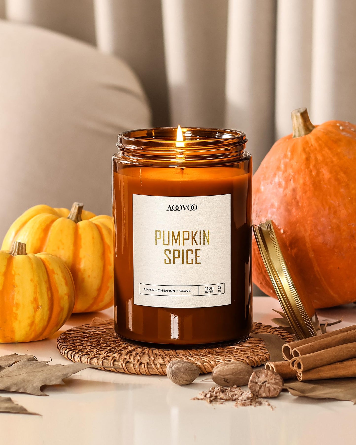 AOOVOO Pumpkin Spice Candles – 22 oz Soy Scented Candle