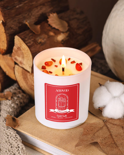 AOOVOO Cinnamon Scented Soy Candle with Crystals – 10oz for Women
