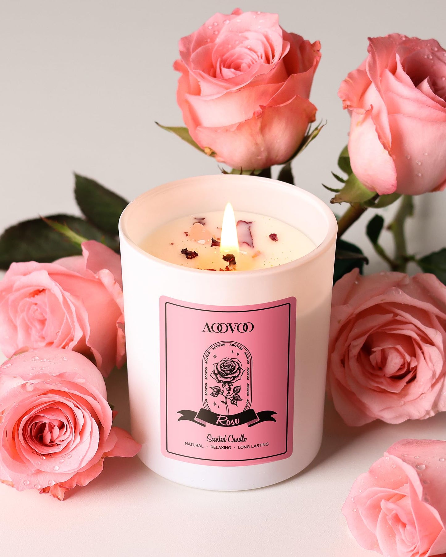 AOOVOO Rose Scented Candle for Women – 7oz Soy + Crystals Inside
