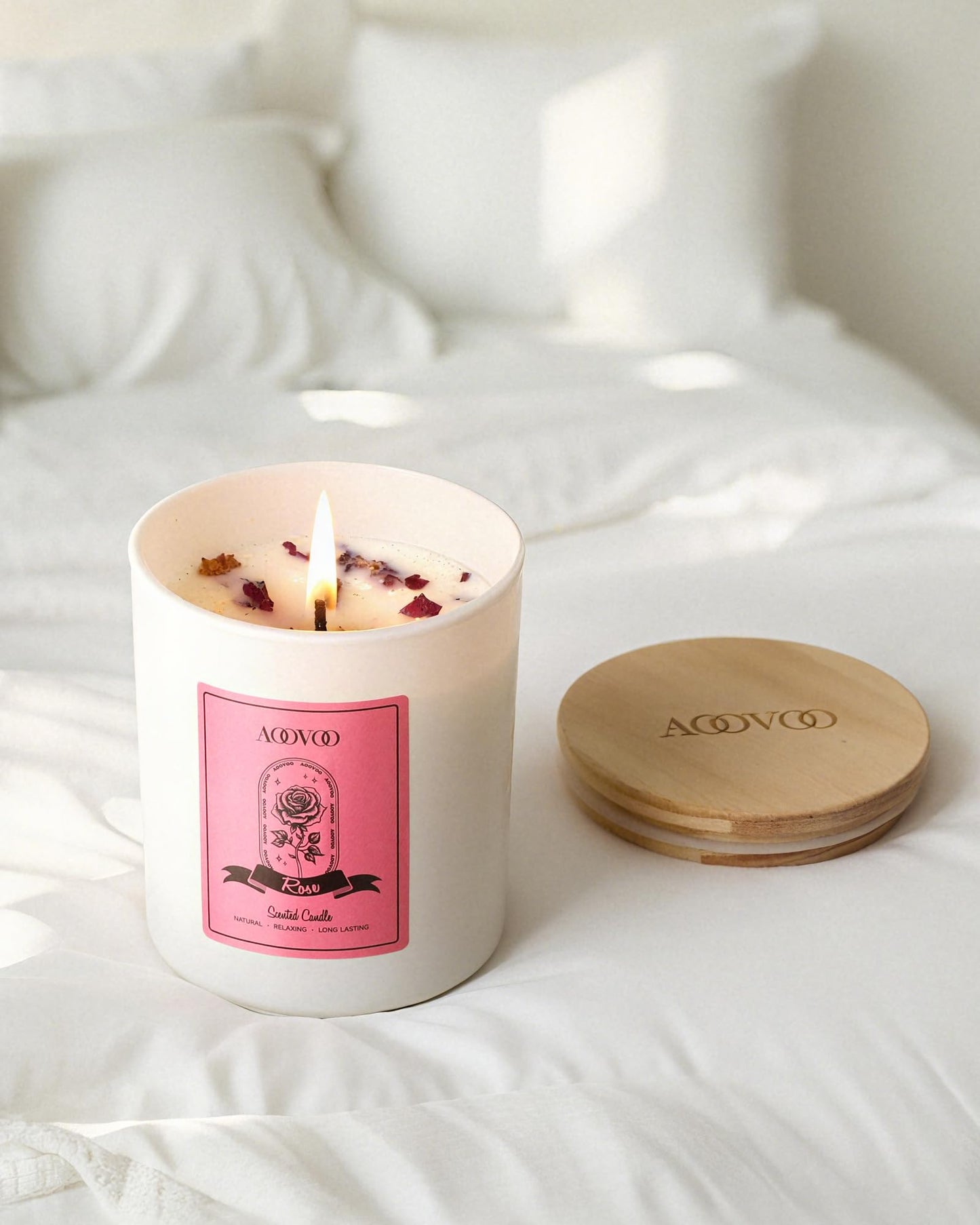 AOOVOO Rose Scented Candle for Women - 10oz Soy + Crystals Inside
