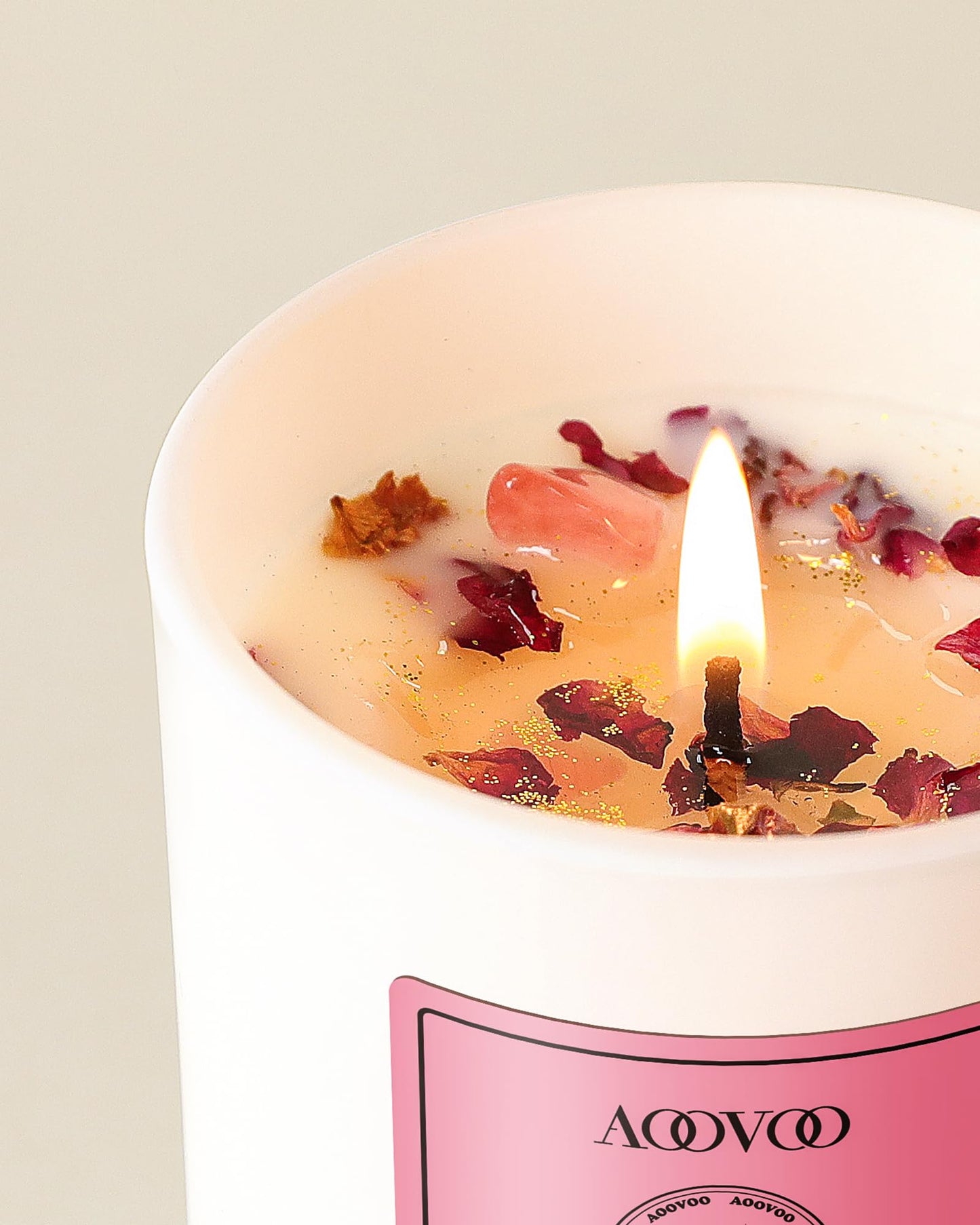 AOOVOO Rose Scented Candle for Women - 10oz Soy + Crystals Inside