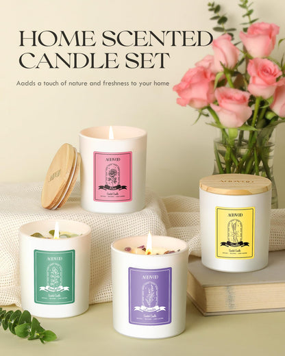 AOOVOO 40oz Soy Candles with Crystals – Rose, Vanilla, Eucalyptus & Lavender Aromatherapy Gift Set for Women