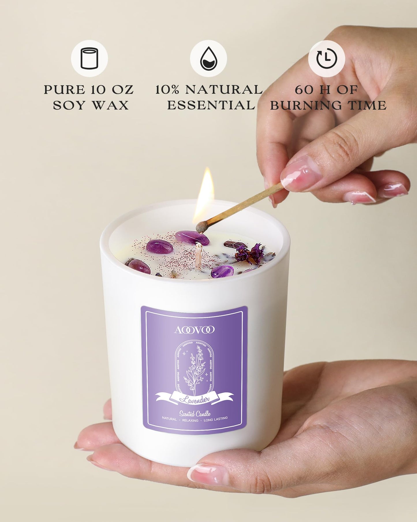 AOOVOO 40oz Soy Candles with Crystals – Rose, Vanilla, Eucalyptus & Lavender Aromatherapy Gift Set for Women