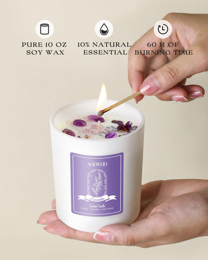 AOOVOO 40oz Soy Candles with Crystals – Rose, Vanilla, Eucalyptus & Lavender Aromatherapy Gift Set for Women