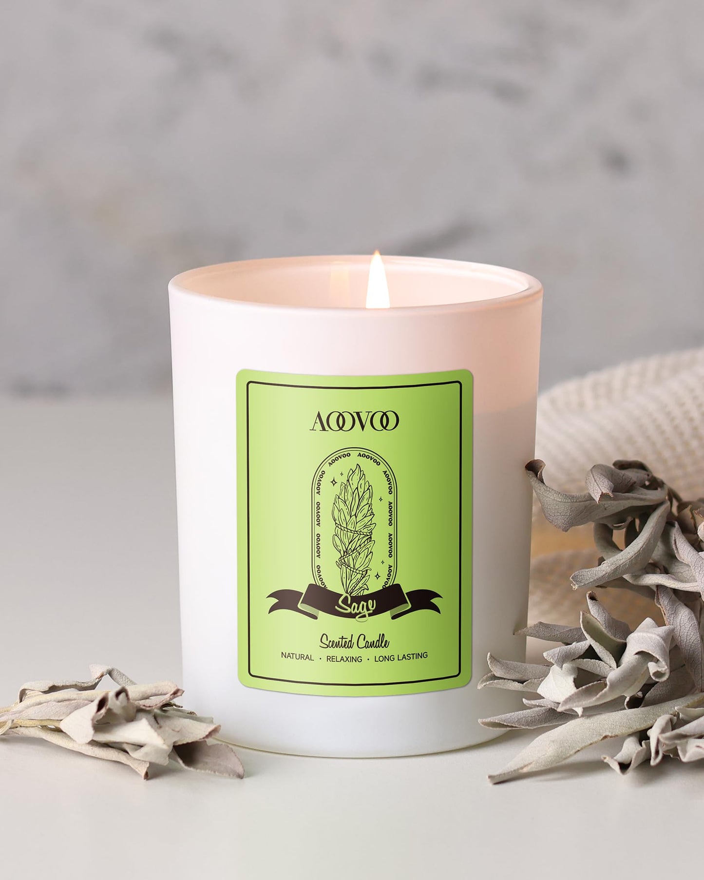 AOOVOO Sage Scented Candle for Women — 7oz Soy, Crystals Inside