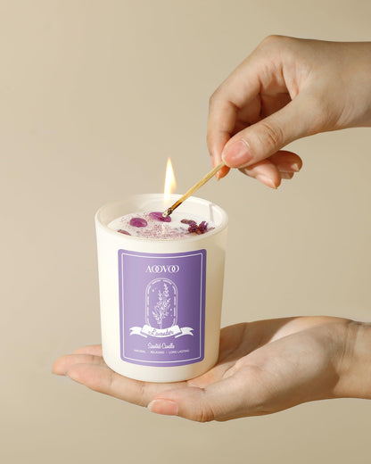 AOOVOO Lavender Scented Candles for Women - 7oz Soy Aromatherapy Candle with Crystals Inside