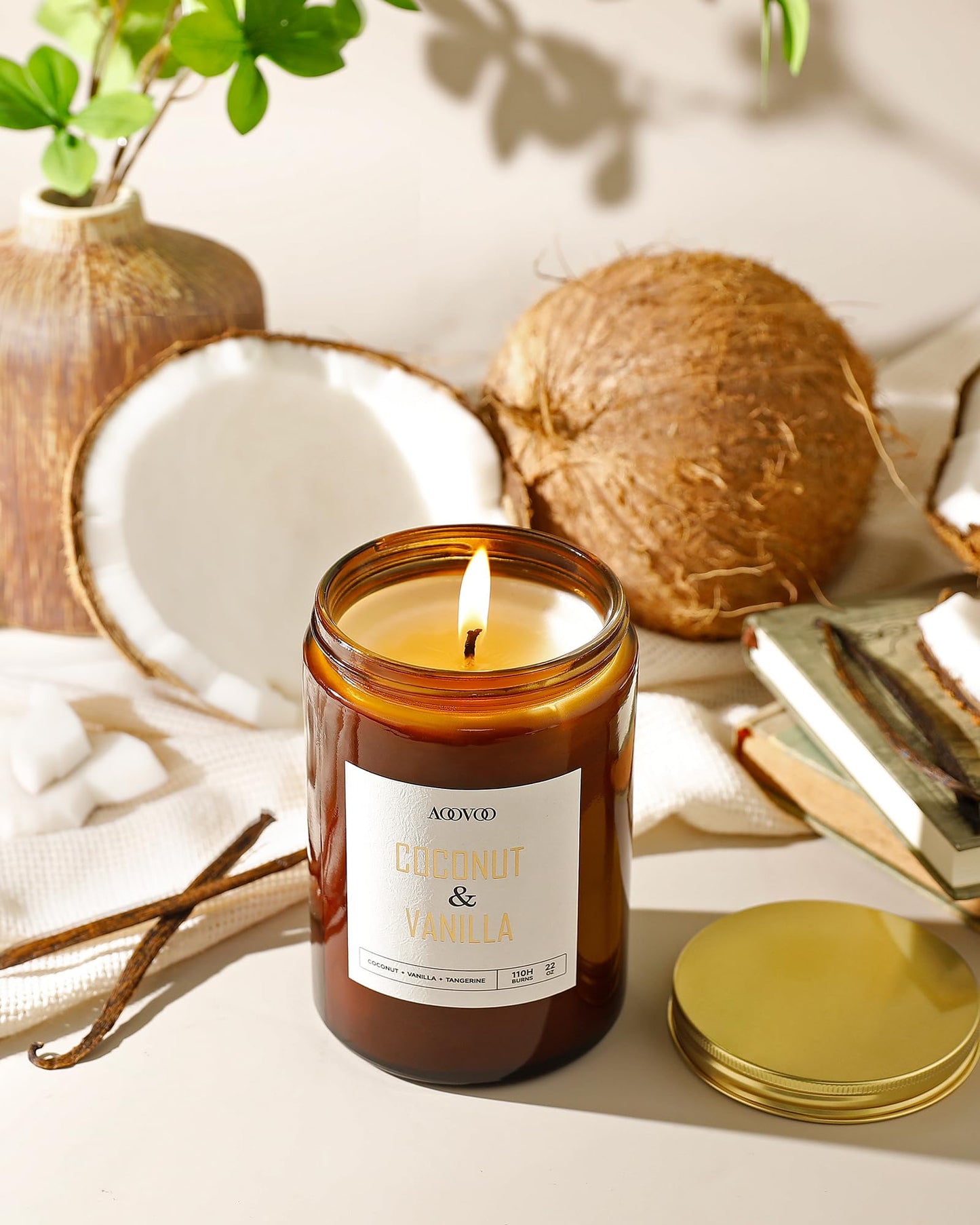 AOOVOO Vanilla Coconut Candle - Large 22oz Soy Aromatherapy Candle