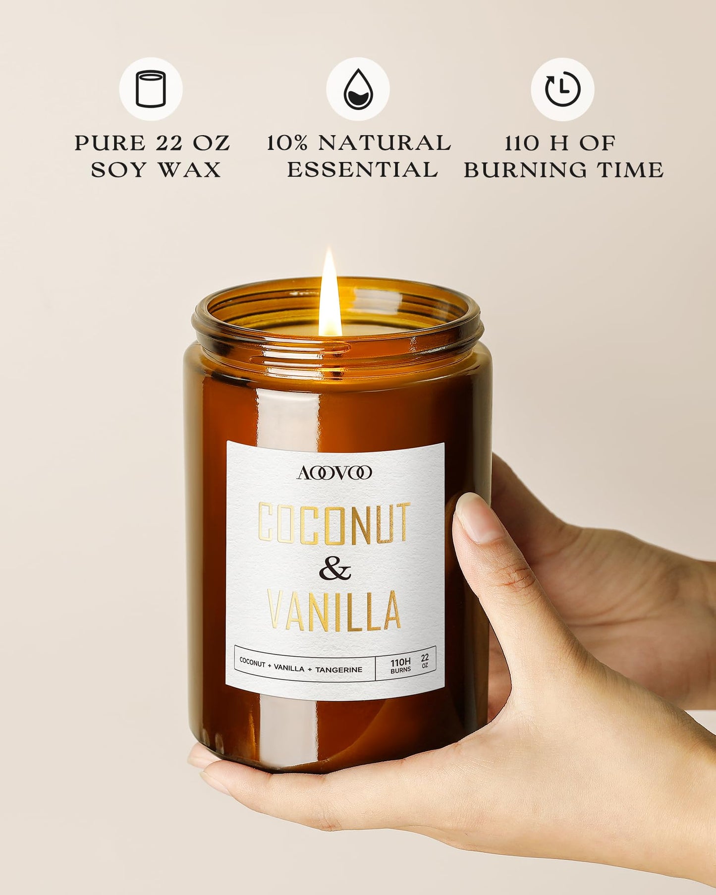 AOOVOO Vanilla Coconut Candle - Large 22oz Soy Aromatherapy Candle